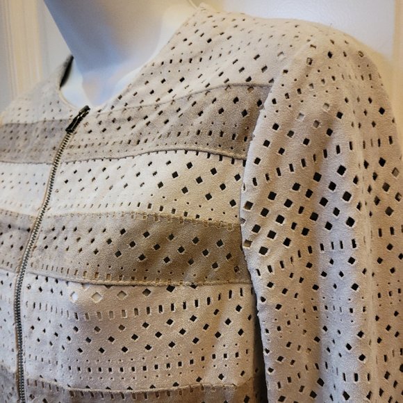 BCBG Perforated Faux Suede Zip Jacket - Picture 5 of 14